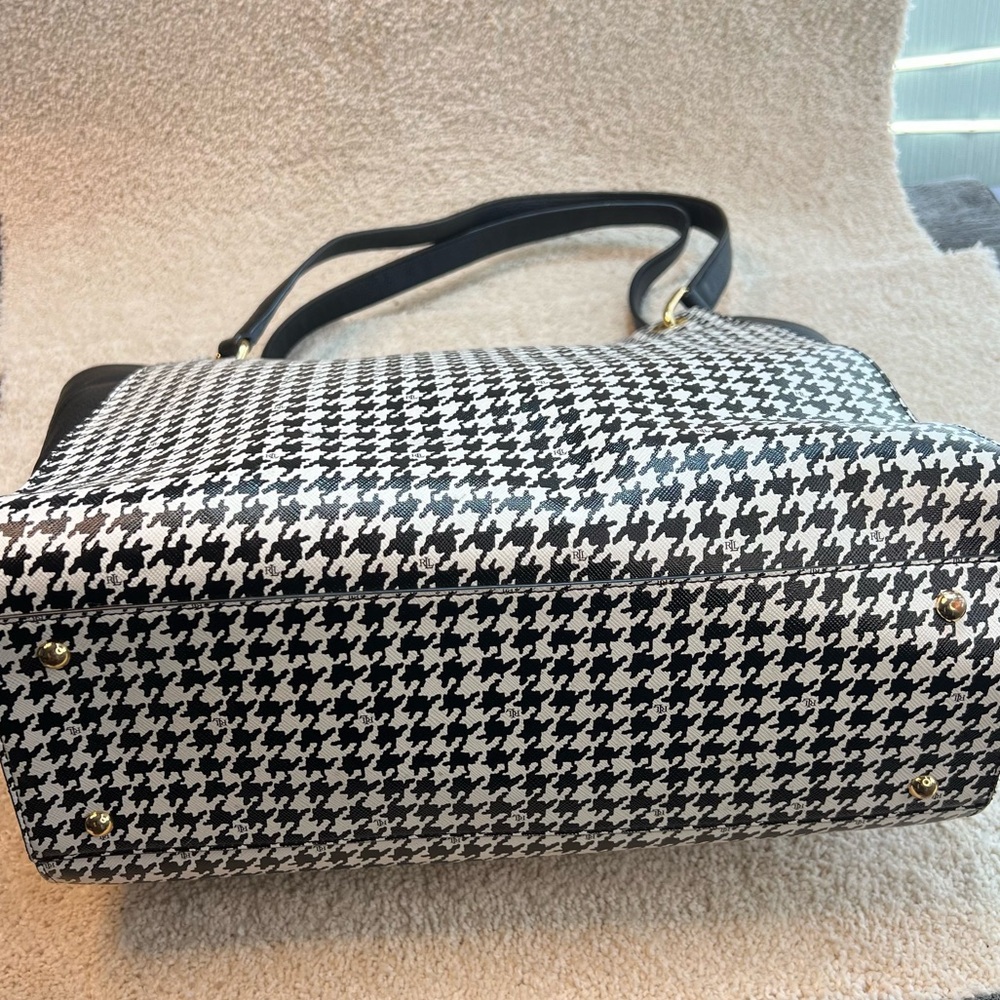 Ralph Lauren Black White Agdon Houndstooth Tote Shoulder Bag Handbag EUC - Picture 7 of 12